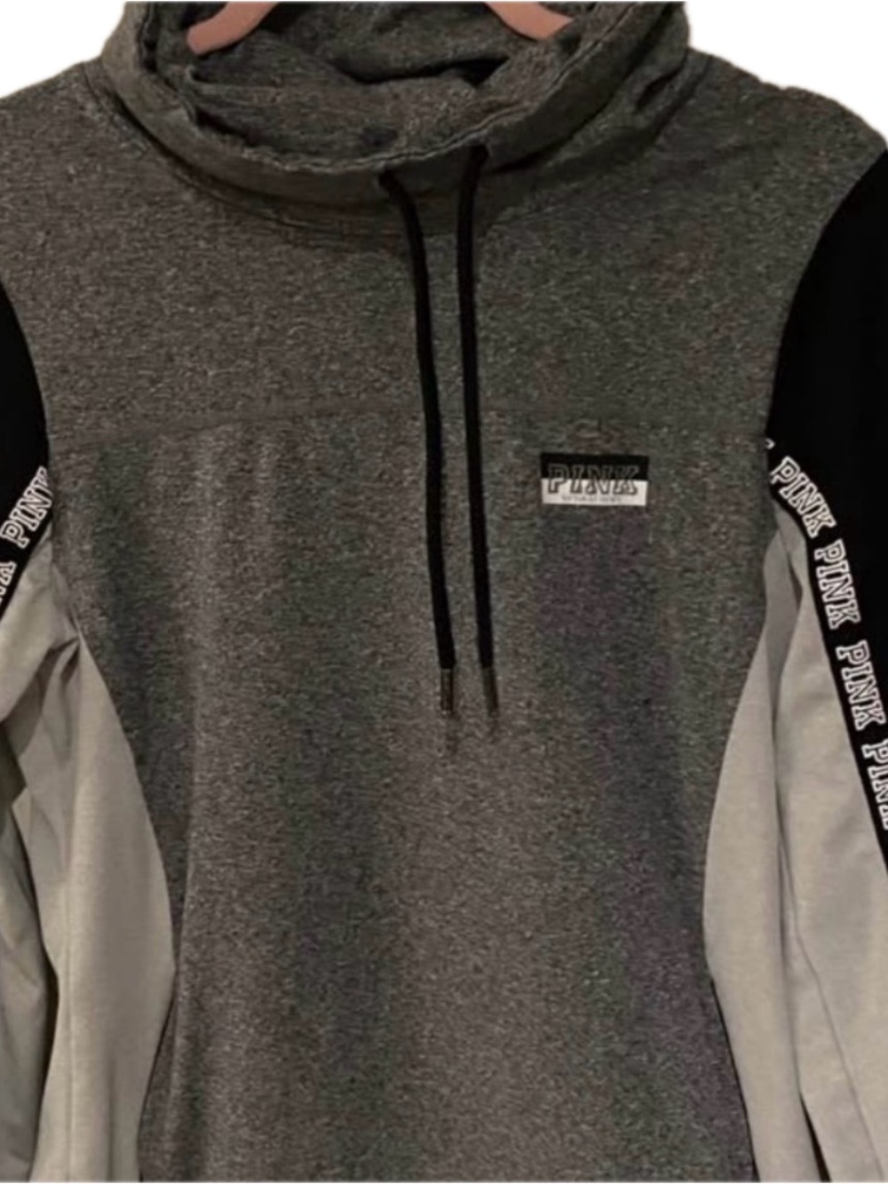 Victoria's Secret PINK Ultimate Cowl Neck Colour Block Pullover Hoodie Grey-M